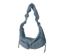 Sac à bandoulière plissé avec cordons de serrage pour femme - Plusieurs poches - En nylon - Décontracté - Solide - Fermeture éclair, bleu, One Size