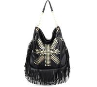 Sac à bandoulière polyvalent 2023 avec chaîne à rivets en polyuréthane pour femme et fille Sac tendance à franges, Tel que montré