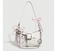 Sac à bandoulière polyvalent Y2K avec nœud en dentelle étoile et lune, sac bandoulière unique avec chaîne d'épaule style millénaire argent, parfait pour le style de rue et les tenues de fête des fille