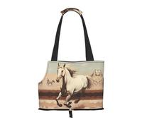 Sac à bandoulière portable imprimé cheval cabré blanc, convient pour les petits chiens et chats, sac de courses et de voyage à double usage