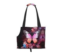 Sac à bandoulière portable imprimé papillons et fleurs, convient pour les petits chiens et chats, sac de courses et de voyage à double usage