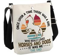 Sac à bandoulière pour amoureux des chevaux et des chiens avec inscription « There Was A Girl Who Really Loved Horses & Dogs », Loved Horses&Dogs Cb Eu, 8.27 Inches ×6.5 Inches × 0.79 Inches