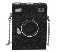 Sac à bandoulière pour appareil photo pour femme avec sangle d'embrayage et chaîne - Petit messager carré en cuir synthétique pour femme, Noir , One Size