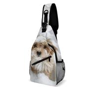 Sac à bandoulière pour chien dans la neige, sac à dos à bandoulière, sac de poitrine décontracté, sac banane, chien dans la neige, 20,3 x 10,2 x 38,1 cm, Chien dans la neige, 8 × 4 × 15 inches