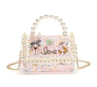 Sac à bandoulière pour enfants et tout-petits, petites filles, sacs à bandoulière mignons avec nœud princesse, sacs à main pour bébé de 2 à 5 ans (S, Perle rose)