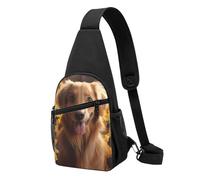 Sac à bandoulière pour femme avec cadre et guirlande - Sac de poitrine pour randonnée, voyage, Tournesol Golden Retriever, Taille unique