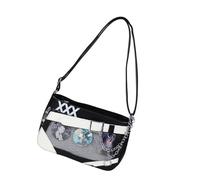 Sac à bandoulière pour femme avec porte-badge et sangle réglable pour un usage quotidien décontracté japonais, noir/blanc, One Size