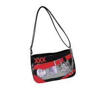 Sac à bandoulière pour femme avec porte-badge et sangle réglable pour un usage quotidien décontracté japonais, noir/rouge, One Size
