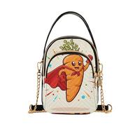 Sac à bandoulière pour femme avec sangle de chaîne, sac à main matelassé à fermeture éclair, motif carotte de dessin animé, super-héros, beige