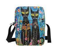 Sac à bandoulière pour femme avec sangle réglable pour un style décontracté - Traits simples - Chat noir et bleu
