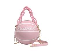 Sac à bandoulière pour femme - Chaîne - Forme de basket-ball - Porte-monnaie - Corps rond - Sac à main brodé - Pochette - Porte-monnaie pour femme - Rose - Taille unique