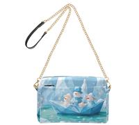 Sac à bandoulière pour femme en cuir synthétique - Sac à main à bandoulière réglable - Large sangle réglable - Bonhomme de neige - Famille de pilotage - Flocon de neige - Origami - Bateau à travers la