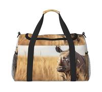 Sac à bandoulière pour femme et homme avec imprimé animal rhino1 pour le yoga et les voyages, noir, One Size