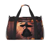 Sac à bandoulière pour femme et homme avec imprimé chapeau de sorcière et flamant rose d'Halloween, noir, One Size