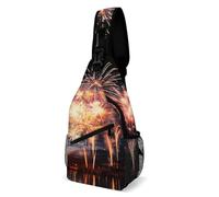 Sac à bandoulière pour femme et homme, beau sac à bandoulière motif feux d'artifice, sac banane tendance, sac à dos décontracté, sac à dos pour voyage, blanc, 20,3 x 10,2 x 38,1 cm, blanc, 8x4x15