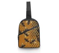 Sac à bandoulière pour femme et homme, motif abeilles sur la ruche, sac à dos décontracté, sac de poitrine, sac banane tendance, résistant à l'eau, blanc, 21 x 6,3 x 30,5 cm, blanc, 8.3x2.5x12 Inches