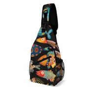 Sac à bandoulière pour femme et homme - Motif fleurs - Clip Art - Sac banane pour voyage, Poisson de dessin animé coloré, 38x20cm, Sac de poitrine entièrement imprimé