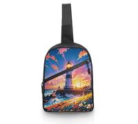 Sac à bandoulière pour femme et homme - Motif phare - Peinture diamant - Sac à dos décontracté - Sac de poitrine tendance - Résistant à l'eau - Blanc - 21 x 6,3 x 30,5 cm, blanc, 8.3x2.5x12 Inches