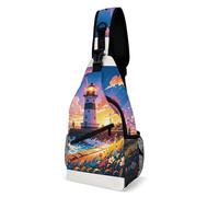 Sac à bandoulière pour femme et homme - Motif phare - Peinture diamant - Sac banane tendance - Sac à dos décontracté - Sac à dos à bandoulière pour voyage, blanc, 20,3 x 10,2 x 38,1 cm, blanc, 8x4x15