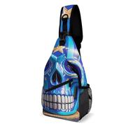 Sac à bandoulière pour femme et homme - Rayures bleues - Motif tête de mort - Sac banane tendance - Sac à dos décontracté - Sac à dos à bandoulière pour voyage, blanc, 20,3 x 10,2 x 38,1 cm, blanc,