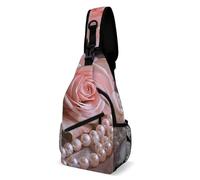 Sac à bandoulière pour femme et homme - Rose et perles - Imprimé rose et perles - 38 x 20 cm, Rose et perles, 38x20cm