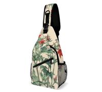 Sac à bandoulière pour femme et homme - Sac banane coloré à motif floral bohème pour les voyages, Fleurs rouges sur tige, 38x20cm, Sac de poitrine entièrement imprimé