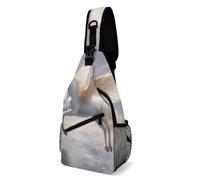Sac à bandoulière pour femme et homme - Sac de poitrine en tissu à carreaux - Sac banane pour voyage, S'envoler des nuages, 38x20cm, Sac de poitrine entièrement imprimé