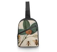Sac à bandoulière pour femme et homme - Vintage - Illustration botanique d'abeille - Sac à dos décontracté - Sac à dos à bandoulière - Sac banane tendance résistant à l'eau - Blanc, blanc, 8.3x2.5x12