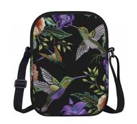 Sac à bandoulière pour femme, mini portefeuille à fermeture éclair avec sangle réglable (formules formes, théorie, leçon de mathéorie), Broderie en forme de colibris, Taille unique