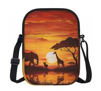 Sac à bandoulière pour femme, mini portefeuille à fermeture éclair avec sangle réglable (formules formes, théorie, leçon de mathéorie), Éléphant et girafe au coucher du soleil, Taille unique
