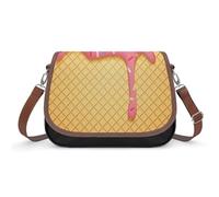Sac à bandoulière pour femme, motif crème glacée et gaufré, sac à bandoulière en cuir, bandoulière amovible réglable, sacs mains libres