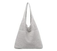Sac à bandoulière pour femme Printemps/été Portable en tricot creux Sac à bandoulière pour ordinateur portable, gris, Taille unique