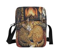 Sac à bandoulière pour femme - Sac à bandoulière décontracté avec sangle réglable pour le travail - Hearthside Feline Siesta Cozy Cats by The Fire