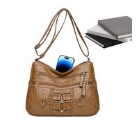 Sac à bandoulière pour femme, sac à bandoulière en cuir pour femme - Sac à main en cuir synthétique - Sangle réglable, grande buse de capacité pour femme - Fermetures éclair lisses, marron, Voir