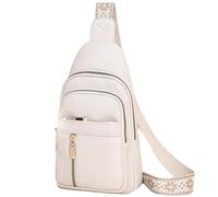 Sac à bandoulière pour femme, sac à bandoulière en cuir PU, sac banane décontracté multi-poches, sac de poitrine pour femme pour les voyages, blanc, Refer to description