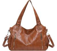 Sac À Bandoulière Pour Femme, Versatile Everyday Tote, Avec Multi-Poches Messager En Cuir PU, Sacà Main Rétro Tendance Fermeture Éclair, Chic Work Bag For Women(Brown)