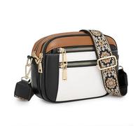 Sac à bandoulière pour femmes Leather Crossbody Bag Ladies Wide Shoulder Strap Crossbody Bag (Noir et blanc)