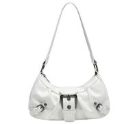 Sac à bandoulière pour femmes Y2K PU Leather Hobo Sac plissé Crescent Sac Magnétique Ferme à glissière Purs de de de (blanc)