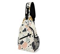 Sac à bandoulière pour homme et femme - Motif floral vif - Sac banane pour les voyages, Motif texturé Terrazzo, 38x20cm, Sac de poitrine entièrement imprimé