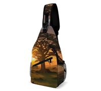 Sac à bandoulière pour homme et femme, motif lever du soleil sur grand arbre, sac à dos à bandoulière décontracté pour voyage, sac à dos, style 38 x 20 cm, style 38 x 20 cm, Style :, 38x20cm