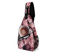 Sac à bandoulière pour homme et femme - Motif peinture abstraite grise - Sac banane pour voyage, Café en fleurs, 38x20cm, Sac de poitrine entièrement imprimé