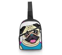 Sac à bandoulière pour homme et femme - Sac de poitrine amusant avec carlin de dessin animé - Sac à dos banane pour voyage, chiot et chiot de dessin animé amusant, taille unique, sac à dos à