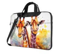 Sac à bandoulière pour ordinateur portable avec bandoulière Motif girafes aquarelle, Noir/blanc, 13 inch