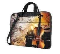 Sac à bandoulière pour ordinateur portable avec bandoulière pour piano violon notes de musique, Noir/blanc, 13 inch