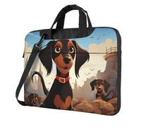 Sac à bandoulière pour ordinateur portable avec inscription « I Love My Dog » Motif teckels, Noir/blanc, 13 inch