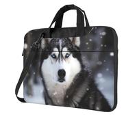Sac à bandoulière pour ordinateur portable de 13 pouces pour homme et femme, sac à bandoulière étanche avec poignée et sangle pour chien Husky dans la neige