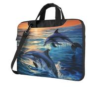 Sac à bandoulière pour ordinateur portable de 13 pouces pour homme et femme, sac à bandoulière imperméable avec poignée et bandoulière pour ordinateur portable Motif dauphins dans la mer