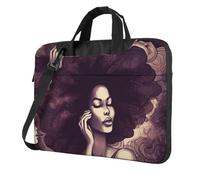 Sac à bandoulière pour ordinateur portable de 14 pouces avec bandoulière et poils africains Noir