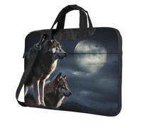Sac à bandoulière pour ordinateur portable de 14 pouces pour homme et femme, sac à bandoulière étanche avec motif loups au clair de lune avec poignée et sangle