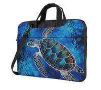 Sac à bandoulière pour ordinateur portable de 14 pouces pour homme et femme, sac à bandoulière imperméable avec poignée et motif tortue de mer, bleu